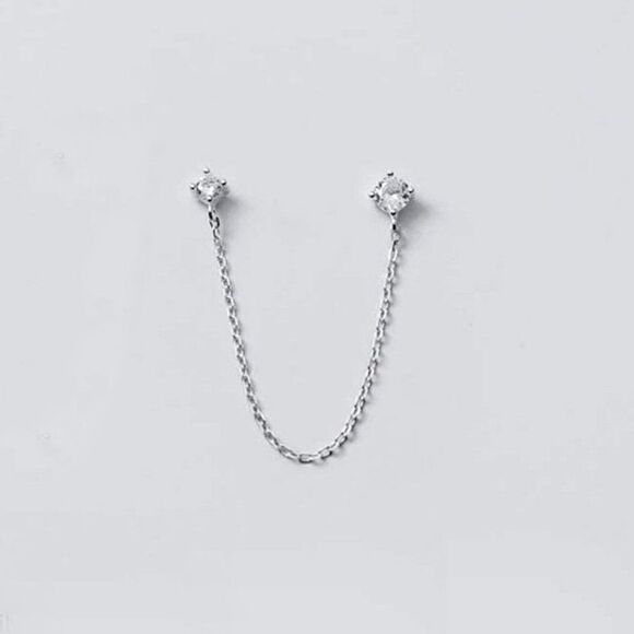 Crystal Chain Stud Sterling Silver Cartilage Double Piercing Climber Earring NEW - Picture 3 of 16